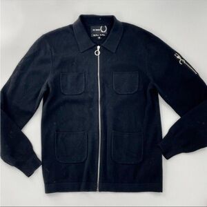 Fred Perry RAF Simons Black Full-Zip Knit Jacket with Pocket Detail